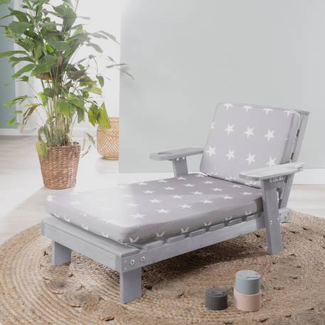 Chaise longue en bois massif fsc® avec 2 coussins Gris 4 - vertbaudet enfant 