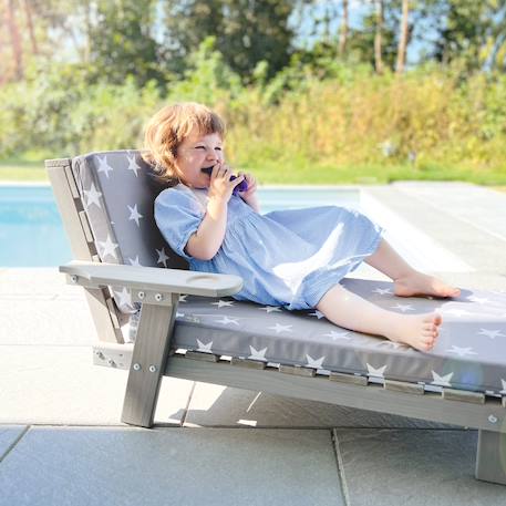 Chaise longue en bois massif fsc® avec 2 coussins Gris 2 - vertbaudet enfant 