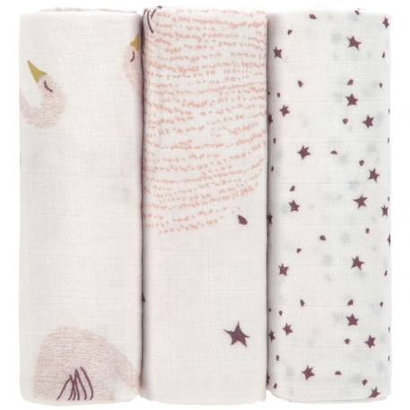 Lot de 3 langes en bambou vert d'eau garden explorer (80 x 80 cm) Marron, écru+Rose clair, violet 3 - vertbaudet enfant 