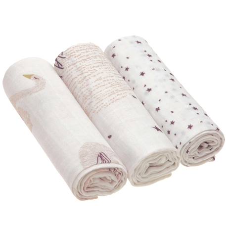 Lot de 3 langes en bambou vert d'eau garden explorer (80 x 80 cm) Marron, écru+Rose clair, violet 4 - vertbaudet enfant 