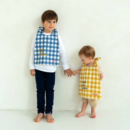Bavoir élastiqué coton bio Vichy bleu 2 - vertbaudet enfant 