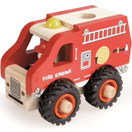 Camion de pompiers en bois Rouge, noir, beige 1 - vertbaudet enfant 