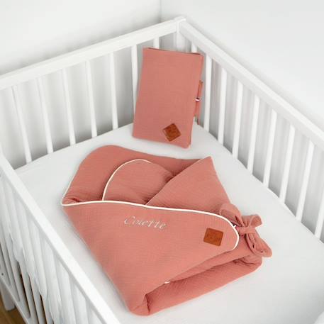Couverture d'emmaillotage en gaze de coton jeanne Beige+Blanc+Blanc à pois or+Bleu+Camel+Écru+Gris clair+Terracotta+Vert de gris+Vieux rose 35 - vertbaudet enfant 