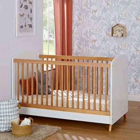 Lit bébé évolutif montessori kombu Blanc et noisette 1 - vertbaudet enfant 