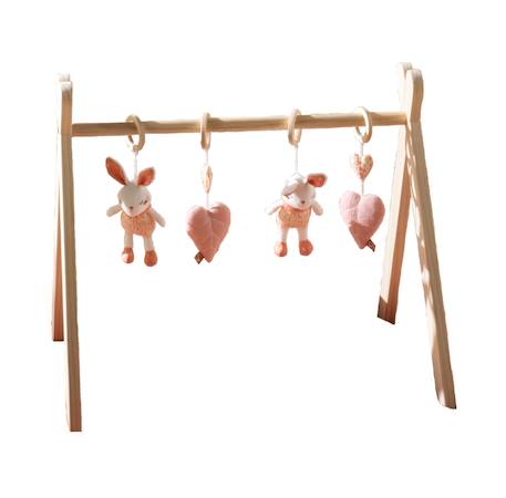 Arche d'éveil bois avec 4 jouets Beige/bleu+Beige/jaune+Beige/rose+Bleu+Ecru/caramel+Jaune+Jaune/vert+Marron+Rose 25 - vertbaudet enfant 