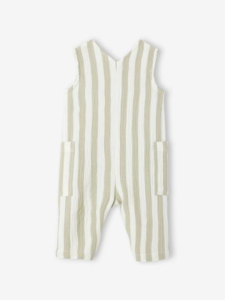 Combinaison bébé gaze de coton rayée rayé vert 2 - vertbaudet enfant 