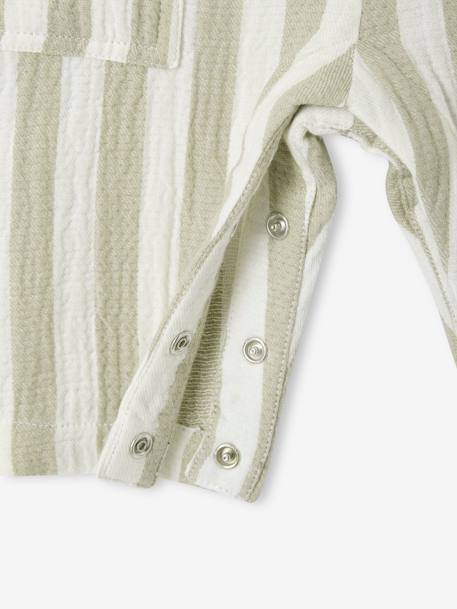 Combinaison bébé gaze de coton rayée rayé vert 4 - vertbaudet enfant 