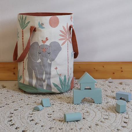 Panier de rangement pour chambre enfant malena Fond lin, détails multicolores. 2 - vertbaudet enfant 