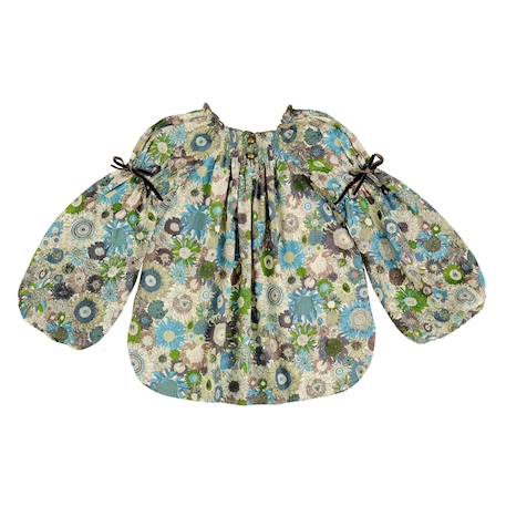 Blouse intersaison fleurie   liberty   col smocks  chimene Bleu lilas+Bleu roi+Marron beige+Orange+Rouge fleuri 13 - vertbaudet enfant 