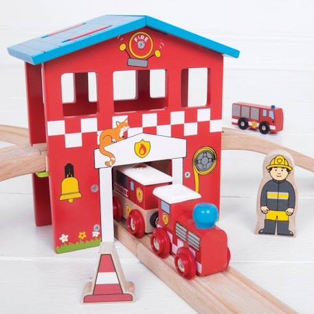 Circuit de train caserne de pompiers Rouge 3 - vertbaudet enfant 