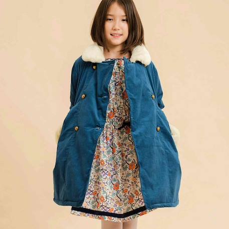 Robe  fleurie   à manches longues et col smocks  chimene Beige marron+Bleu lilas+Bleu roi+Orange vert 20 - vertbaudet enfant 