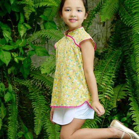 Blouse  chinoise liberty  à col mao  annam Jaune rose 5 - vertbaudet enfant 