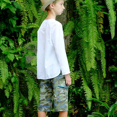 Bermuda  camouflage  en lin avec poches cargo  arcachon Kaki bleu ciel 2 - vertbaudet enfant 