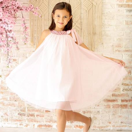 Robe cérémonie   voile  col liberty  alizee Rose rose foncé fleuri 6 - vertbaudet enfant 