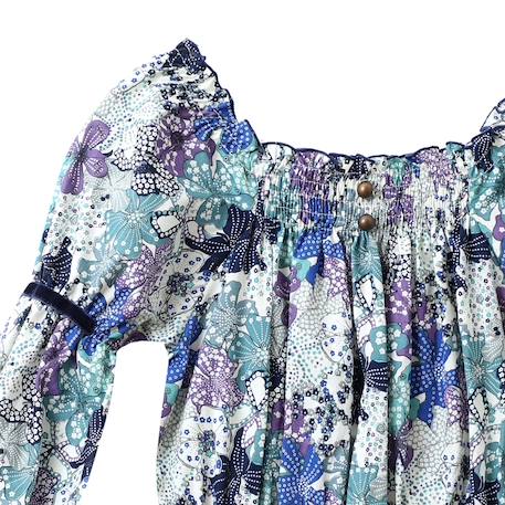 Robe  fleurie   à manches longues et col smocks  chimene Beige marron+Bleu lilas+Bleu roi+Orange vert 9 - vertbaudet enfant 