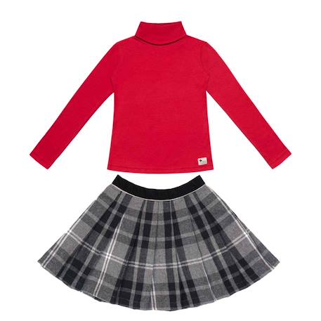 Ensemble   jupe plissée tartan  & pull col roulé Rouge gris 1 - vertbaudet enfant 