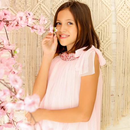 Robe cérémonie   voile  col liberty  alizee Rose rose foncé fleuri 5 - vertbaudet enfant 