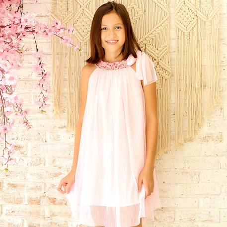 Robe cérémonie   voile  col liberty  alizee Rose rose foncé fleuri 1 - vertbaudet enfant 
