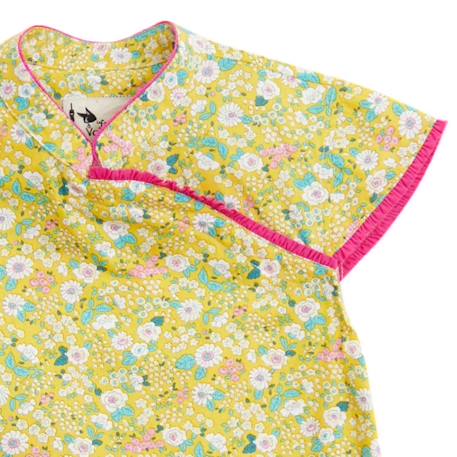 Blouse  chinoise liberty  à col mao  annam Jaune rose 2 - vertbaudet enfant 