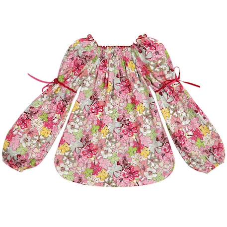 Blouse intersaison fleurie   liberty   col smocks  chimene Bleu lilas+Bleu roi+Marron beige+Orange+Rouge fleuri 23 - vertbaudet enfant 