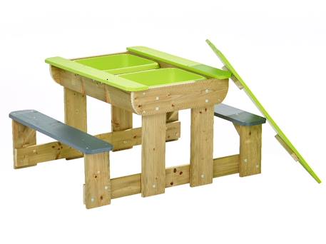 Table de pique-nique en bois massif pour enfants avec bancs et bacs en plastiques Vert 2 - vertbaudet enfant 