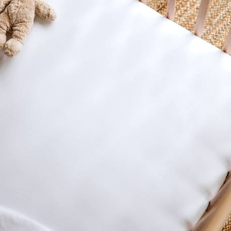 Drap housse bébé pur coton bio Blanc+Bleu nuit+Ecru+Eucalyptus+Terracotta 1 - vertbaudet enfant 