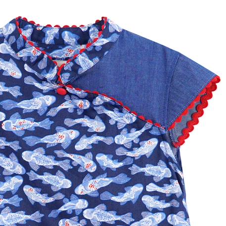 Robe chinoise   et  – imprimé poissons koi  annam Bleu foncé rouge 4 - vertbaudet enfant 