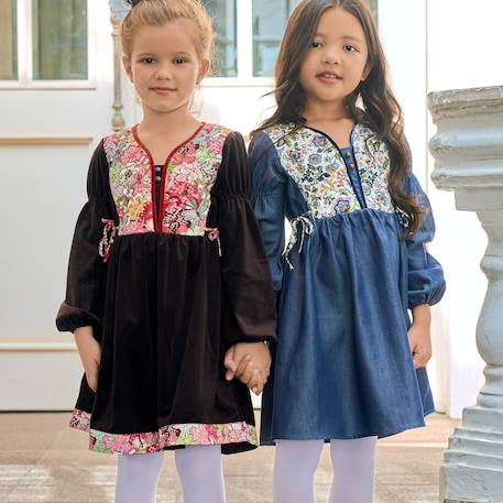 Robe liberty  à manches longues   margot Bleu rose 2 - vertbaudet enfant 