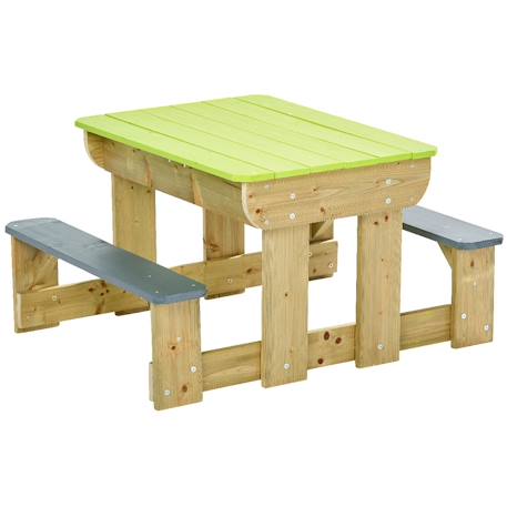 Table de pique-nique en bois massif pour enfants avec bancs et bacs en plastiques Vert 1 - vertbaudet enfant 