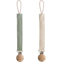 Puériculture-Repas-Lot de 2 attaches-sucettes en lin olive-sand