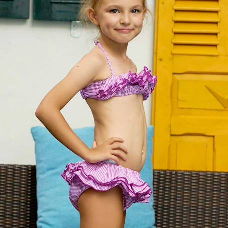 Maillot de bain 2 pièces vichy   à volant  swan Violet blanc 2 - vertbaudet enfant 
