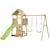 Aire de jeux portique en bois woodi - double balançoire, toboggan, mur d'escalade, bac a sable, table pique nique, cabane, échelle Marron 1 - vertbaudet enfant 