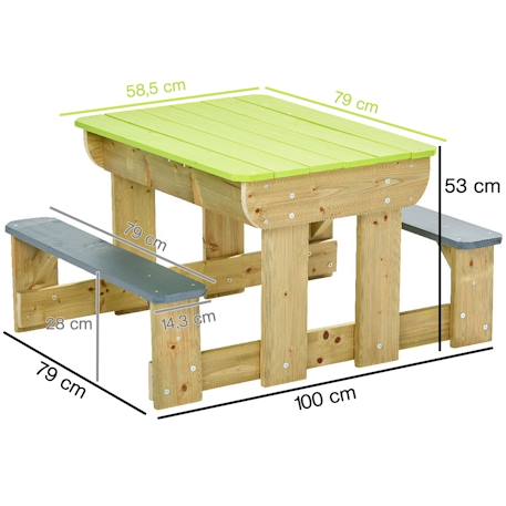 Table de pique-nique en bois massif pour enfants avec bancs et bacs en plastiques Vert 6 - vertbaudet enfant 