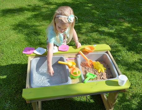 Table de pique-nique en bois massif pour enfants avec bancs et bacs en plastiques Vert 4 - vertbaudet enfant 