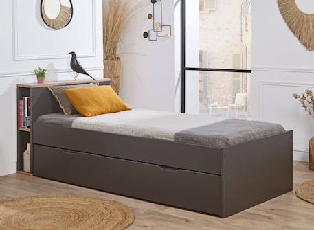 Lit gigogne avec rangements milor Anthracite+Blanc 1 - vertbaudet enfant 
