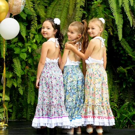 Jupe longue  fleurie   esmeralda Bleu jaune blanc 2 - vertbaudet enfant 