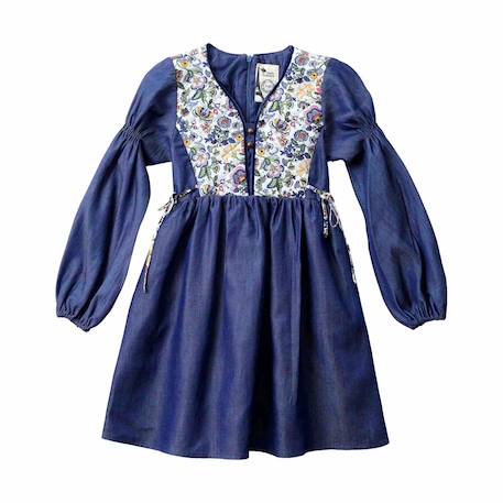 Robe liberty  à manches longues   margot Bleu rose 3 - vertbaudet enfant 