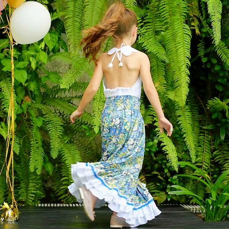 Jupe longue  fleurie   esmeralda Bleu jaune blanc 1 - vertbaudet enfant 