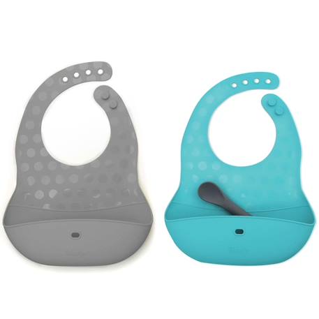 Lot de 2 bavoirs et cuillères en silicone pöket Multi-coloured 1 - vertbaudet enfant 