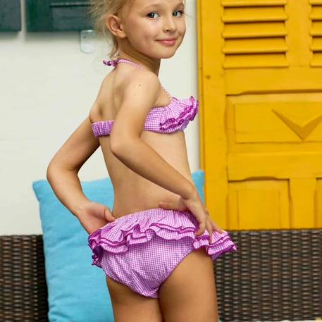 Maillot de bain 2 pièces vichy   à volant  swan Violet blanc 5 - vertbaudet enfant 