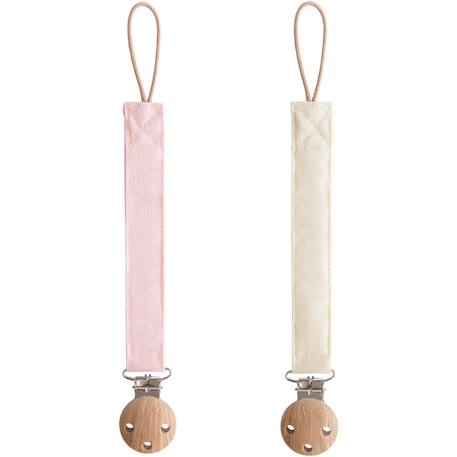 Lot de 2 attaches-sucettes en lin olive-sand Rose, écru+Vert, écru 1 - vertbaudet enfant 