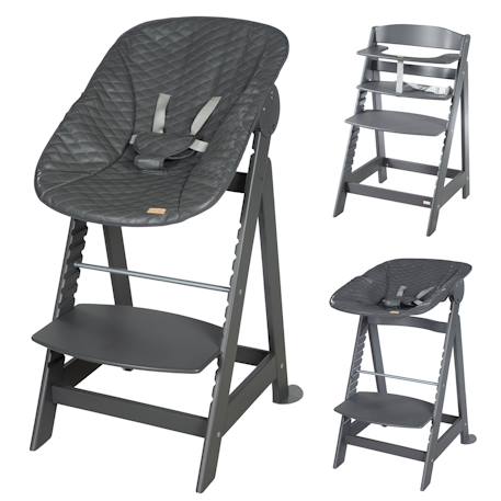 Chaise haute évolutive et inclinable avec transat déperlant born up Anthracite - graphite+Naturel - grège 1 - vertbaudet enfant 