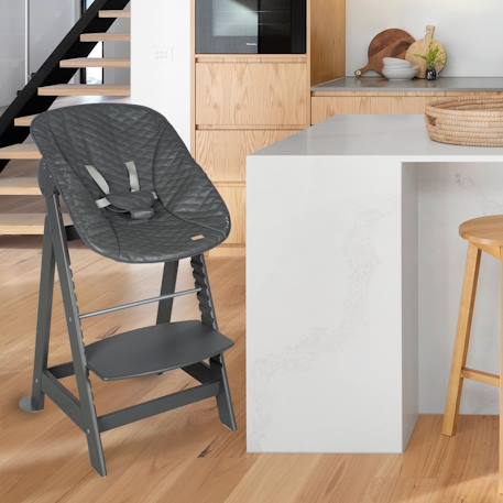 Chaise haute évolutive et inclinable avec transat déperlant born up Anthracite - graphite+Naturel - grège 2 - vertbaudet enfant 