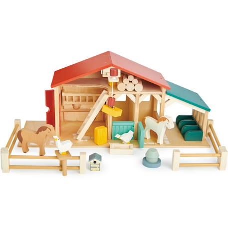 La Ferme en bois avec animaux Beige, rouge, bleu 1 - vertbaudet enfant 