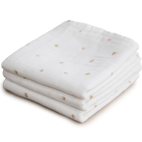 Lot de 3 langes en coton bio crowns (60 x 60 cm) Ecru, doré 1 - vertbaudet enfant 