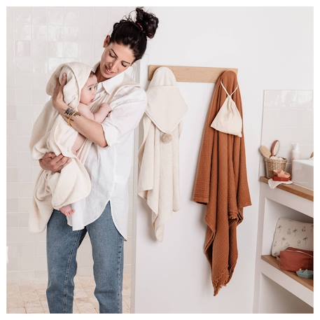 Cape de bain tablier xxl parent/bébé Écru+Rose 4 - vertbaudet enfant 