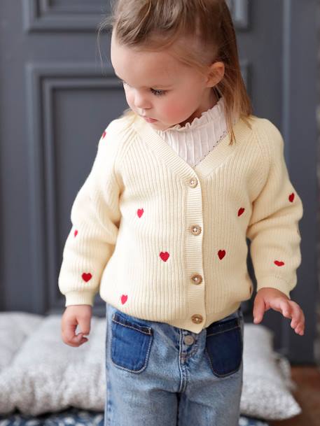 Gilet bébé brodé en côtes anglaises écru+marine+vert d'eau 1 - vertbaudet enfant 