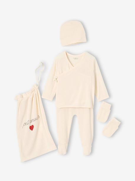 Kit naissance 5 pièces : brassière + pantalon + bonnet + gants + pochon écru 1 - vertbaudet enfant 