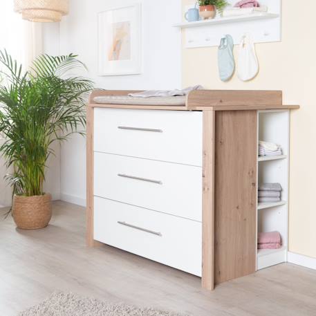 Commode à langer évolutive 3 tiroirs malo Blanc - chêne sonoma scié 2 - vertbaudet enfant 