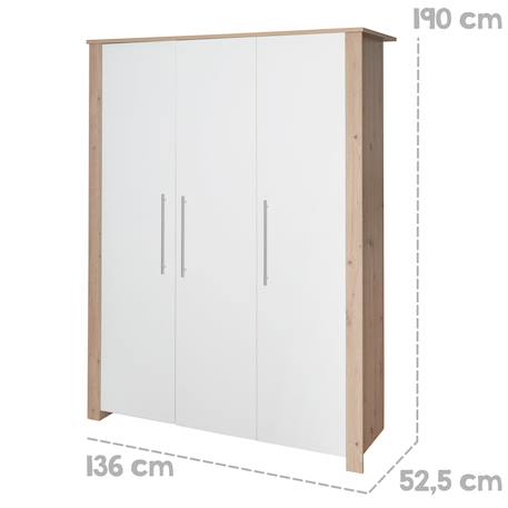Armoire bébé 3 portes à fermeture douce malo Blanc - chêne sonoma scié 6 - vertbaudet enfant 